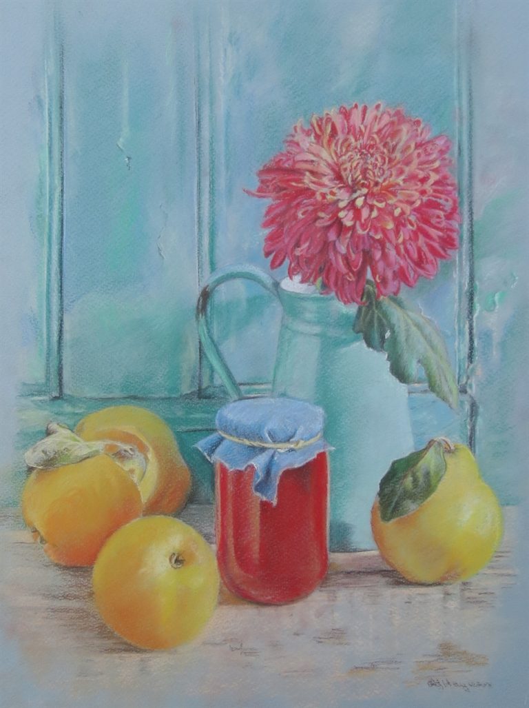 Quince and Chrysanthemum -pastel