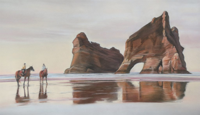 Pony treking,Wharariki beach NZ - pastel